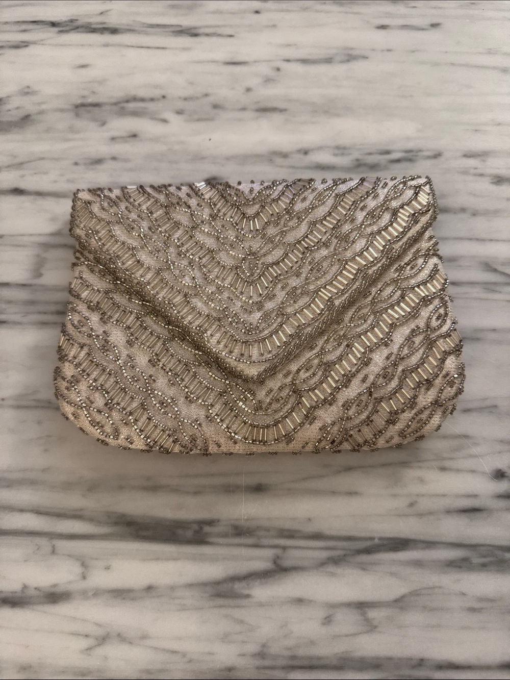 Vintage Beaded Evening Clutch in Silver